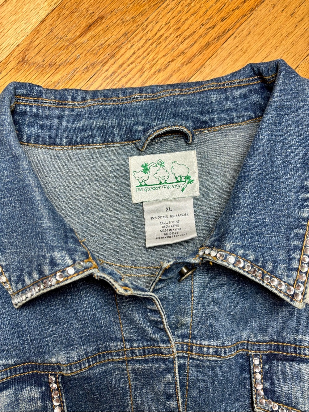 Quacker Factory XL Denim Poodle and Rhinestone Jean Jacket - Picture 4 of 13